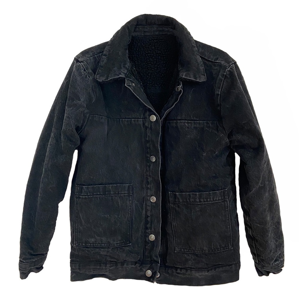 Forever 21 Reversible Sherpa Trucker Jacket + Black Denim Chore Coat